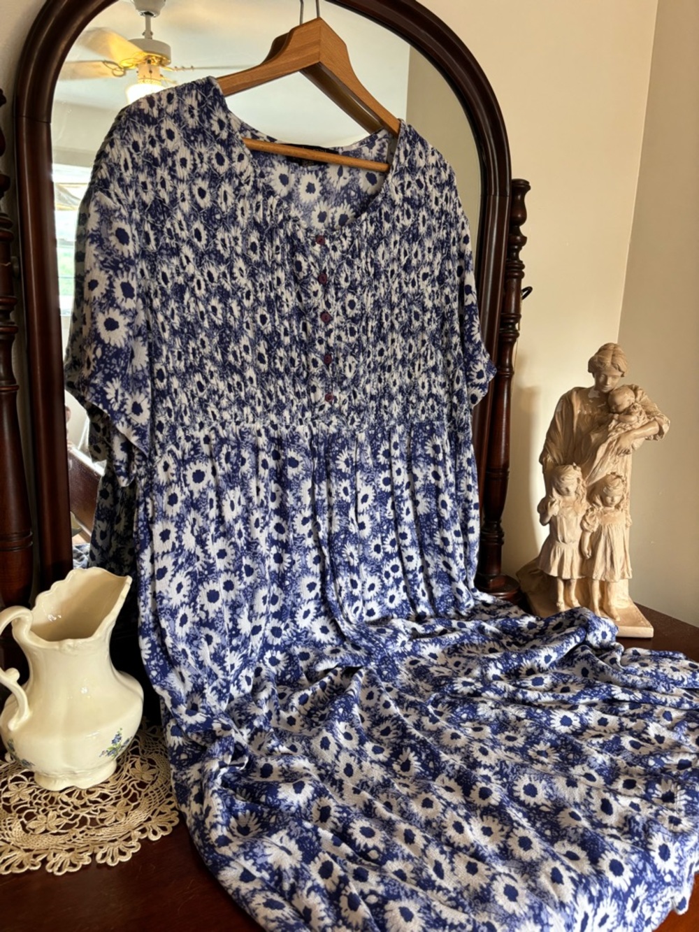 Vintage Cottage Core Blue and White Floral Maxi Dress Size 3X